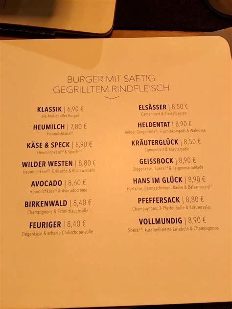 hans im gluck menu|HANS IM GLUECK Burgergrill & Bar